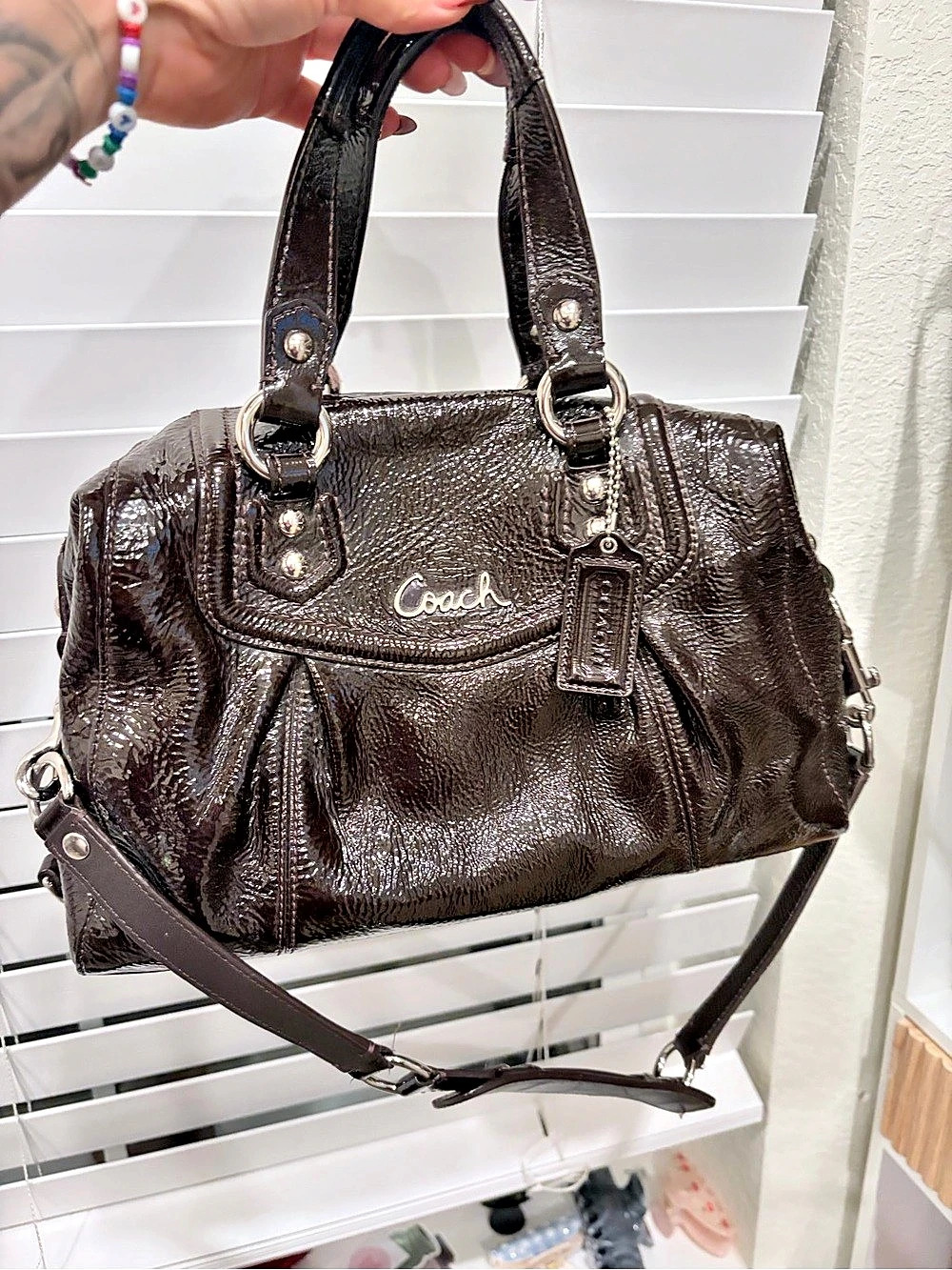 Vintage Coach Ashley Patent Satchel in Brown with Wallet